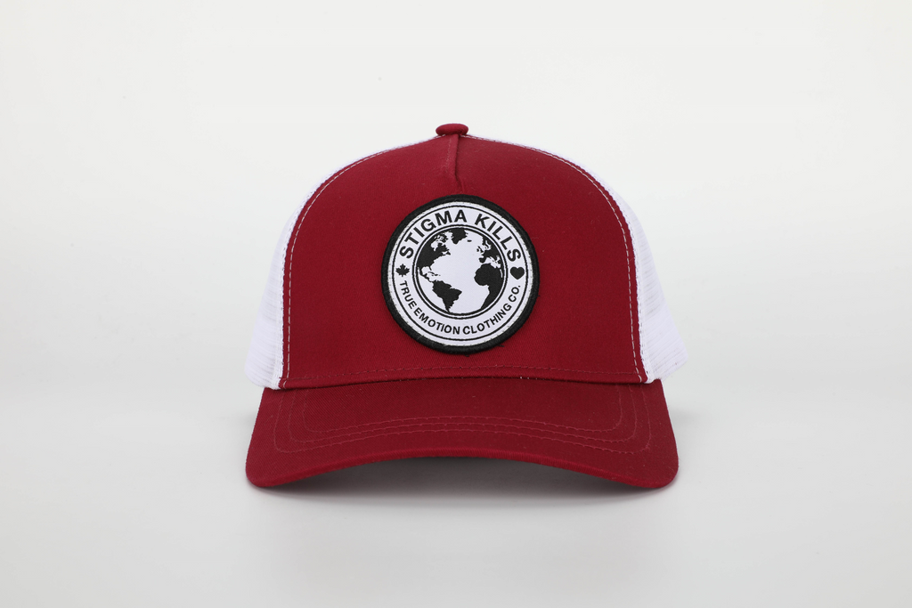 Stigmakills™ Trucker Hat -red//white with white patch